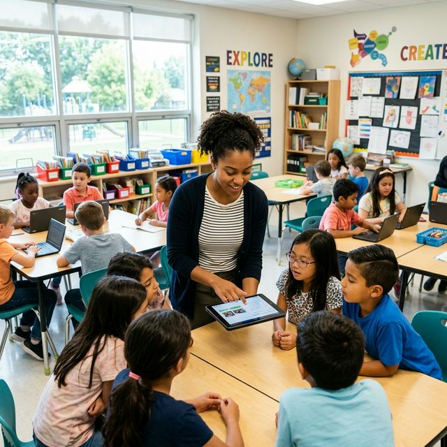 Teacher with technology